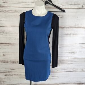 Kenneth Cole Zipper Color Block Long Sleeve Dress Blue and Black Sz 4